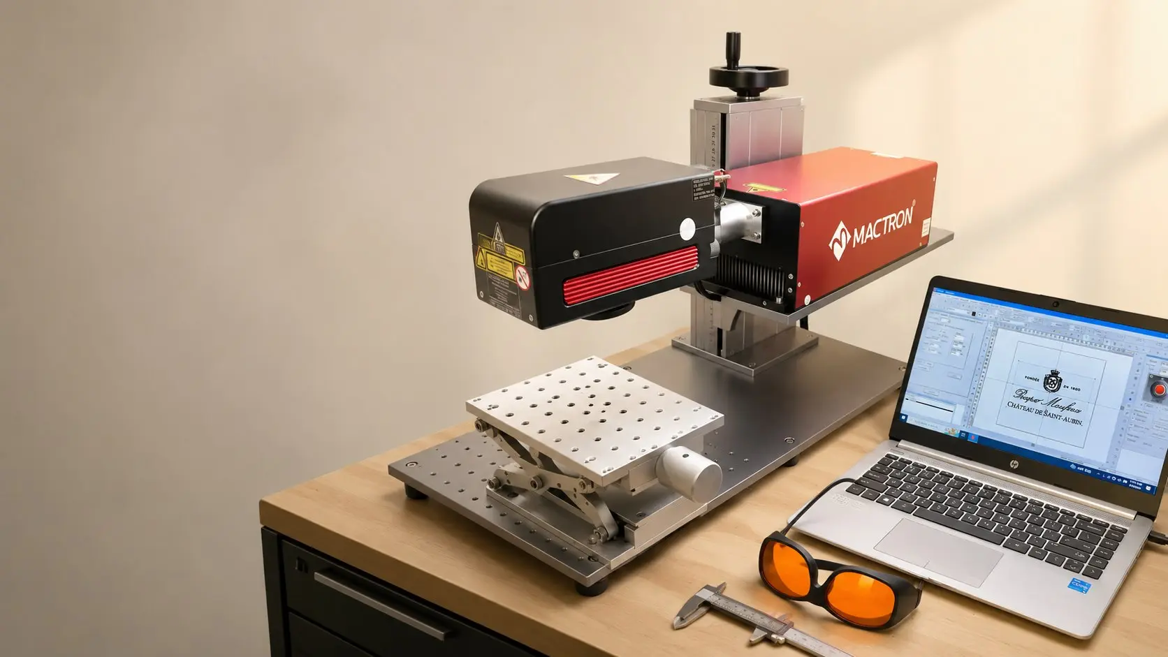 Poste de marquage laser de l'atelier avec son ordinateur de préparation