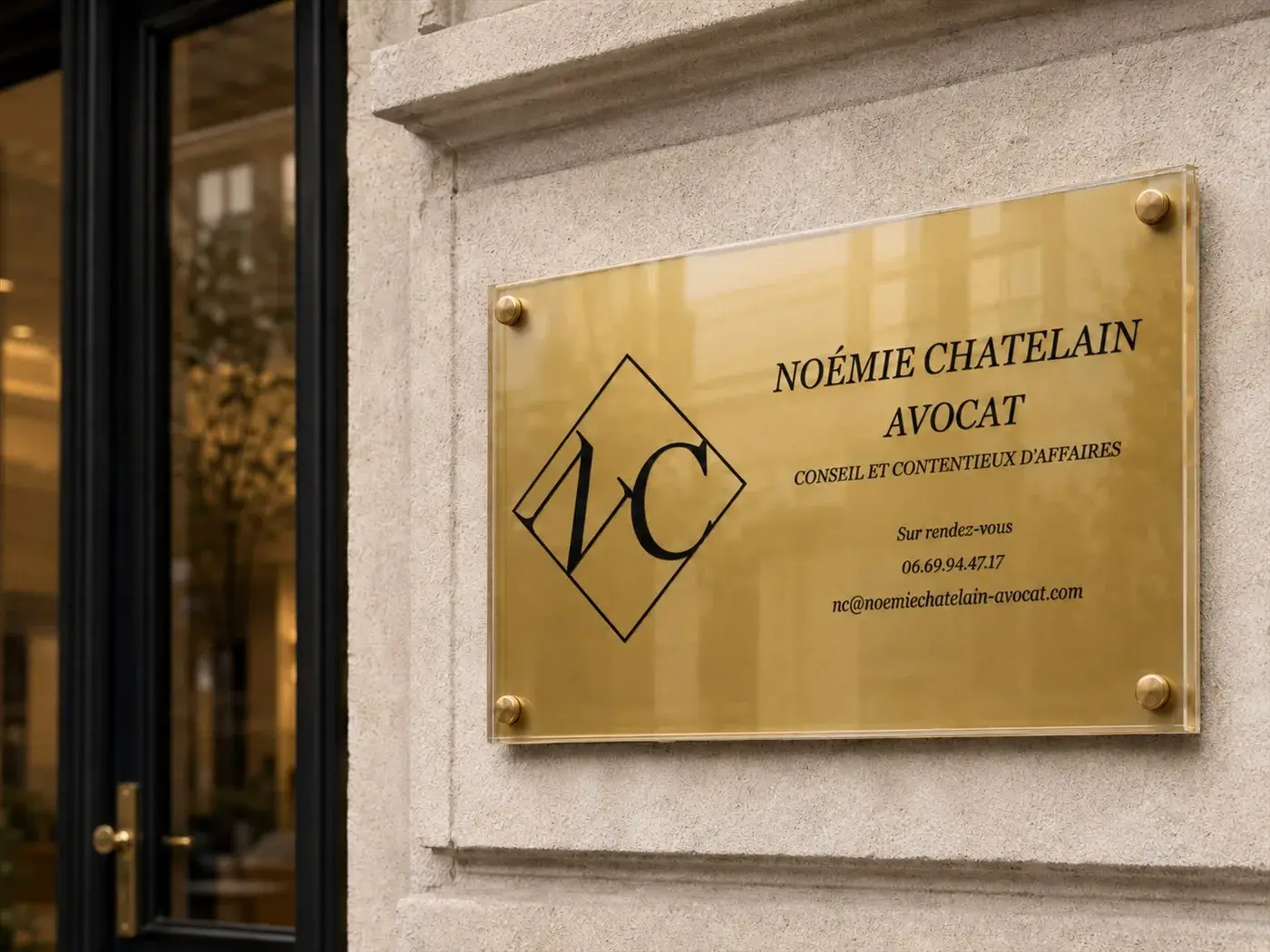 Plaque professionnelle gravée posée en façade
